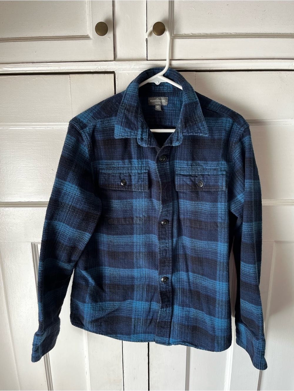 L.L. Bean Dark & Light Blues Slim Fit - Plaid Fleece Jacket - Men’s Size M